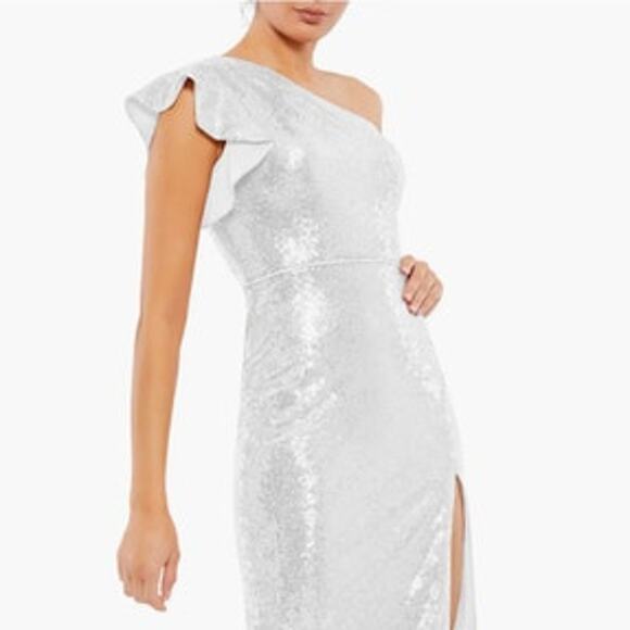 MAC DUGGAL Dress Size 6 Evening Gown Sequin NEW White Midi One Shoulder Sheath - Picture 6 of 6